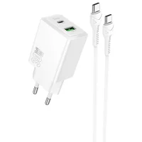 СЗУ Hoco N71 Nuevo PD30W+QC3.0 (1USB-A/1C)  + кабель Type-C to Type-C White