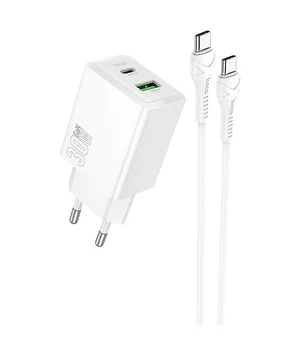 СЗУ Hoco N71 Nuevo PD30W+QC3.0 (1USB-A/1C) + кабель Type-C to Type-C White