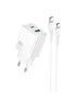 СЗУ Hoco N71 Nuevo PD30W+QC3.0 (1USB-A/1C)  + кабель Type-C to Type-C White