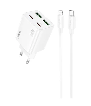 СЗУ Hoco N55 Fundador PD20W four-port (2USB-A/2C) + Type-C to Lightning White