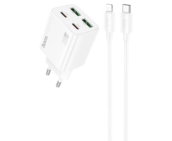 СЗУ Hoco N55 Fundador PD20W four-port (2USB-A/2C) + Type-C to Lightning White