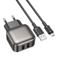 СЗУ Borofone BAS51A Absolute (2USB-A) + MicroUSB Black