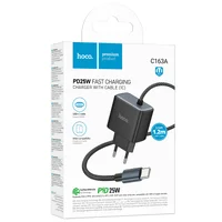 СЗУ Hoco C163A New PD25W (1USB-C) + вбудований кабель Type-C Black