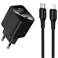 СЗУ Hoco CS83A Excellent with digital display PD20W+QC3.0 (1USB-A/1C) + кабель Type-C to Lightning Black
