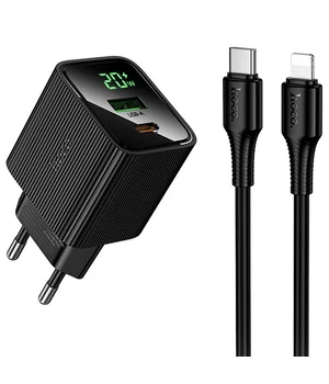 СЗУ Hoco CS83A Excellent with digital display PD20W+QC3.0 (1USB-A/1C) + кабель Type-C to Lightning Black