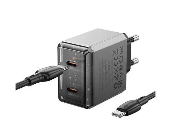 СЗУ Borofone BN21 Lena PD40W+QC3.0 (2USB-C) + кабель Type-C to Type-C Metal gray