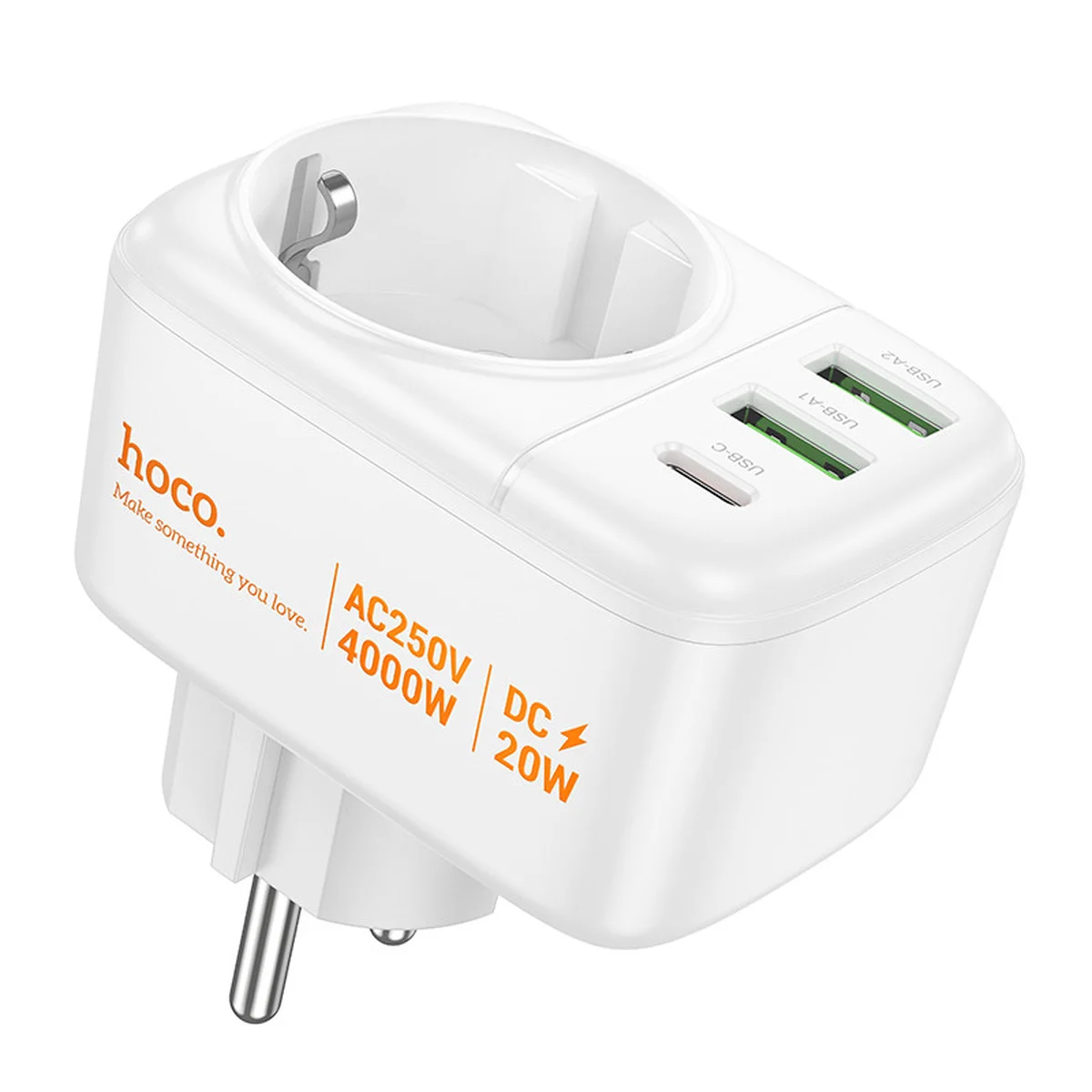 СЗУ Hoco AC26 Changer Outlet Extender 20W (2USB-A/1C/1Socket) White