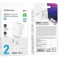 СЗУ Borofone BN14 Royal PD30W+QC3.0 (1USB-A/1C) + кабель Type-C to Lightning White