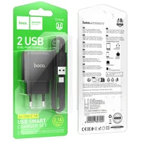 СЗУ Hoco C141A Smart 2.1A (2USB-A) + кабель USB to Type-C Black
