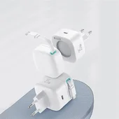 СЗУ Usams US-CC202 GaN With Type-C Magnetic Retractable Cable Module XMF Ser. 35W (2USB-C) White