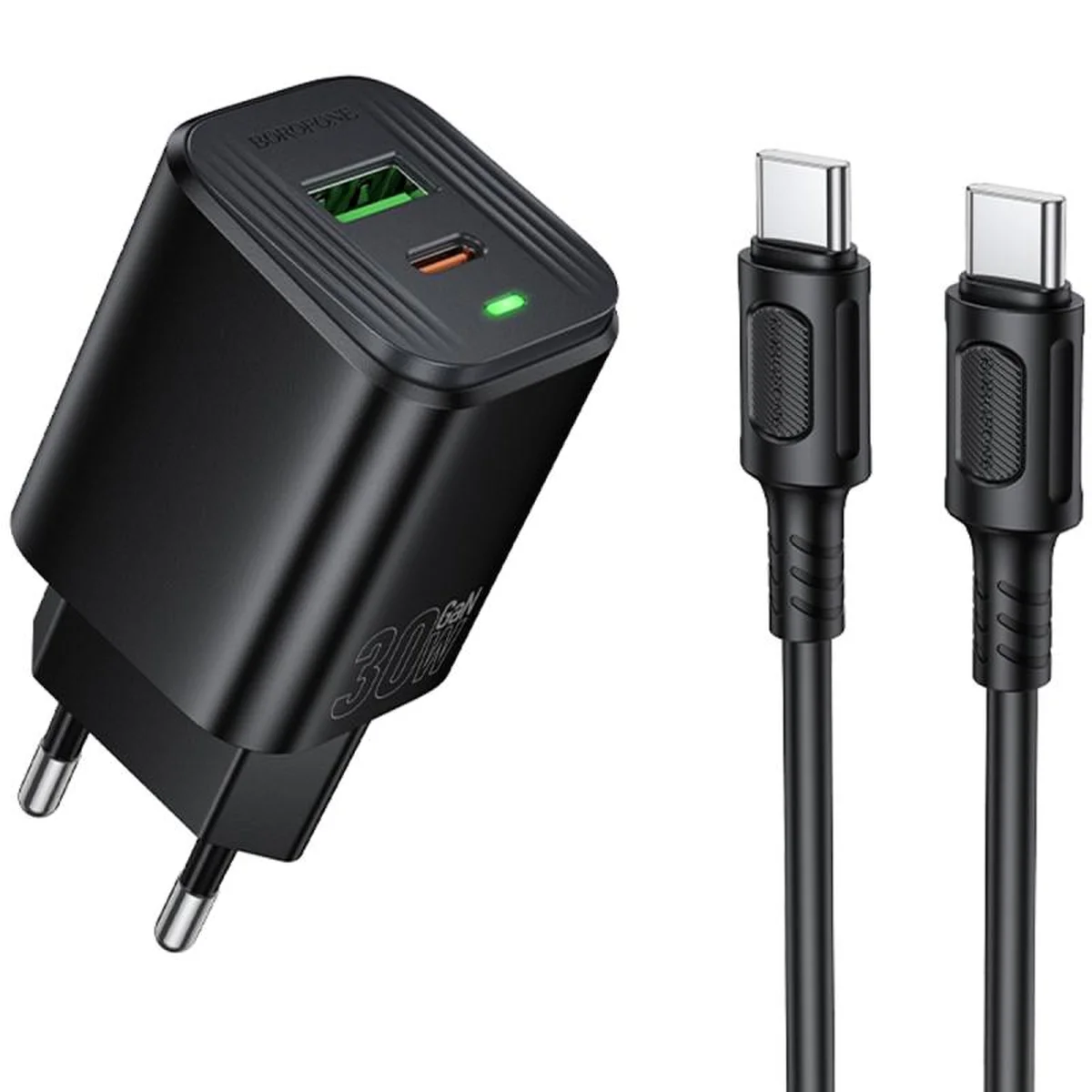 СЗУ Borofone BAS85A Star PD30W+QC3.0 (1USB-A/1C) + кабель Type-C to Type-C Black