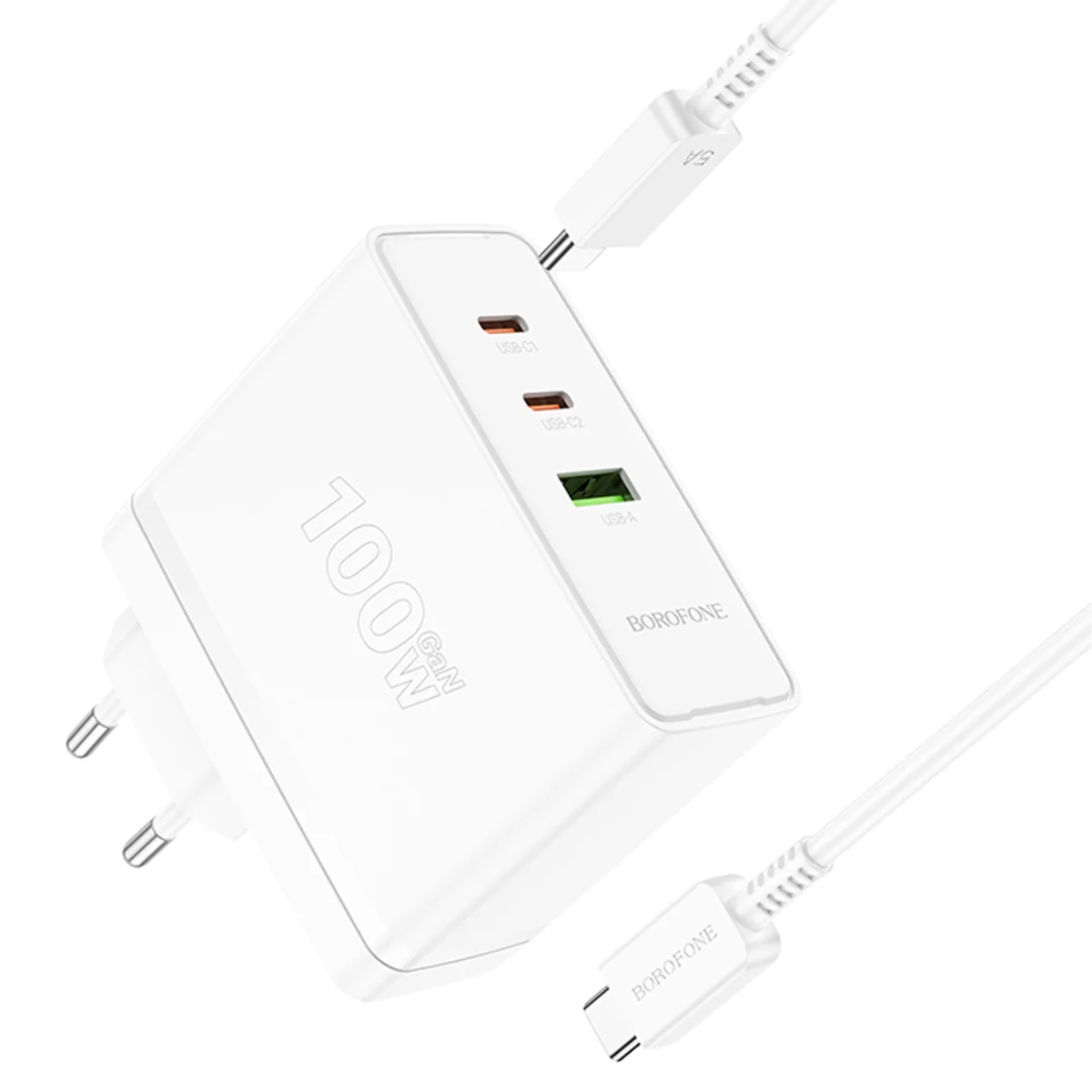 СЗУ Borofone BN11 Imperial PD100W+QC3.0 (1USB-A/2C) + кабель Type-C to Type-C White