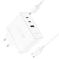 СЗУ Borofone BN11 Imperial PD100W+QC3.0 (1USB-A/2C) + кабель Type-C to Type-C White
