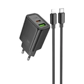 СЗУ Hoco N63 Gentle PD30W+QC3.0 (1USB-A/1C) + кабель Type-C to Lightning Black