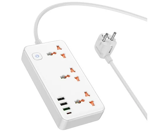 Удлинитель Hoco AC8A Storm (PD30W/1C/3A/3xSocket) (1.5m) White