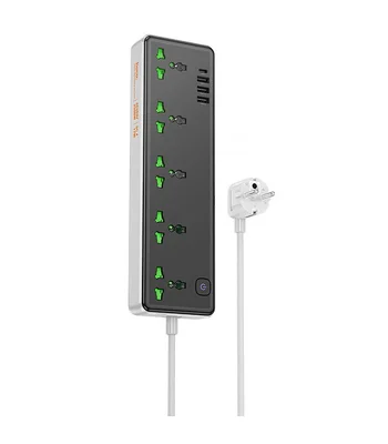 Подовжувач Hoco AC13A Safety Socket (3USB-A/1C/5xSocket) (1.5m) Black