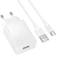 СЗУ Borofone BAS72A Source QC3.0 (1USB-A) + кабель USB to Type-C White