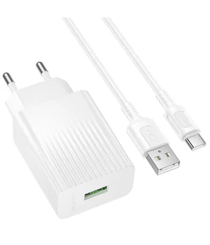 СЗУ Borofone BAS72A Source QC3.0 (1USB-A) + кабель USB to Type-C White