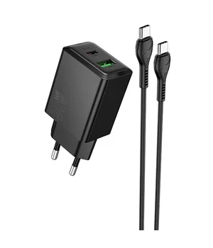 СЗУ Hoco N71 Nuevo PD30W+QC3.0 (1USB-A/1C) + кабель Type-C to Type-C Black