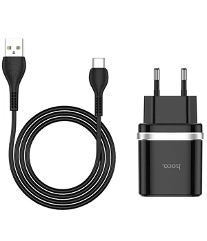 СЗУ Hoco C12Q Smart QC3.0 3A (1USB-A) + кабель USB to Type-C Чорний