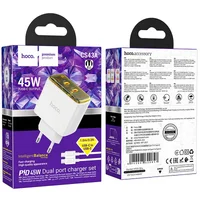 СЗУ Hoco CS43A Smart PD45W (2C) + Type-C to Type-C White