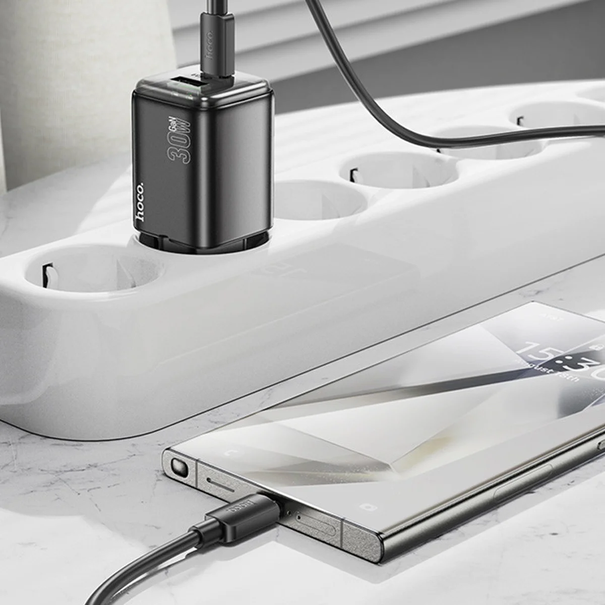 СЗУ Hoco N53 Monsoon PD30W+QC3.0 (1USB-A/1C) + Type-C to Type-C Black