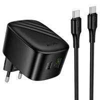 СЗУ Hoco CS102A Folding PD30W+QC3.0 (1USB-A/1C) + кабель Type-C to Type-C Black