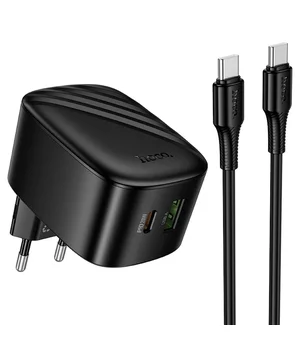 СЗУ Hoco CS102A Folding PD30W+QC3.0 (1USB-A/1C) + кабель Type-C to Type-C Black