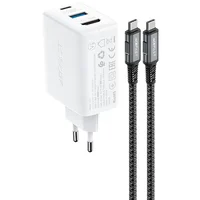 СЗУ Acefast A17 PD65W GaN (1USB-A/1C/1HDMI) + кабель Type-C to Type-C White