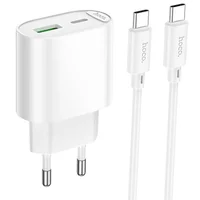 СЗУ Hoco C109A Fighter PD20W+QC3.0 (1USB-A/1C) + кабель Type-C to Type-C White