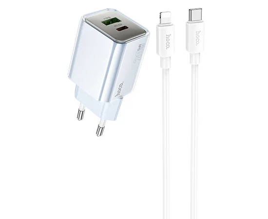 СЗУ Hoco N46 Glorious PD20W+QC3.0 (1USB-A/1C) + Type-C to Lightning Blue