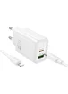 СЗУ Hoco N63 Gentle PD30W+QC3.0 (1USB-A/1C) + кабель Type-C to Lightning White