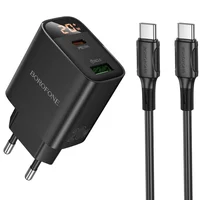 СЗУ Borofone BA96A Ilustre with digital display PD20W+QC3.0 (1USB-A/1C) + кабель Type-C to Type-C Black