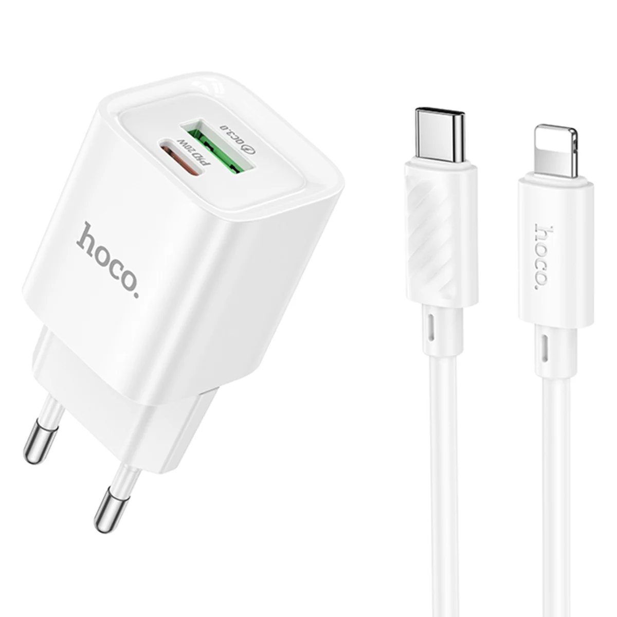 СЗУ Hoco C147A PD20W+QC3.0 (1USB-A/1C) + кабель Type-C to Lightning White