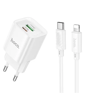 СЗУ Hoco C147A PD20W+QC3.0 (1USB-A/1C) + кабель Type-C to Lightning White