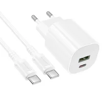 СЗУ Borofone BA104A Pudding PD20W+QC3.0 (1USB-A/1C) + кабель Type-C to Type-C White