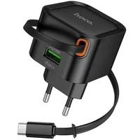 СЗУ Hoco C154A Changer With Retractable Cable Type-C PD20W+QC3.0 (1USB-C) Black