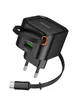 СЗУ Hoco C154A Changer With Retractable Cable Type-C PD20W+QC3.0 (1USB-C) Black