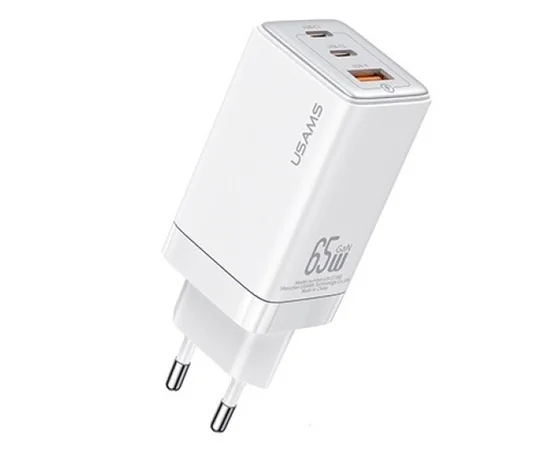 СЗУ Usams US-CC180 65W ACC 3 Ports GaN Sandru series White