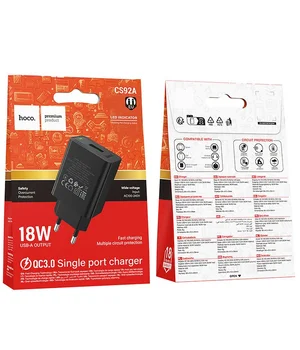 СЗУ Hoco CS92A Leader 18W+QC3.0 (1USB-A) Black