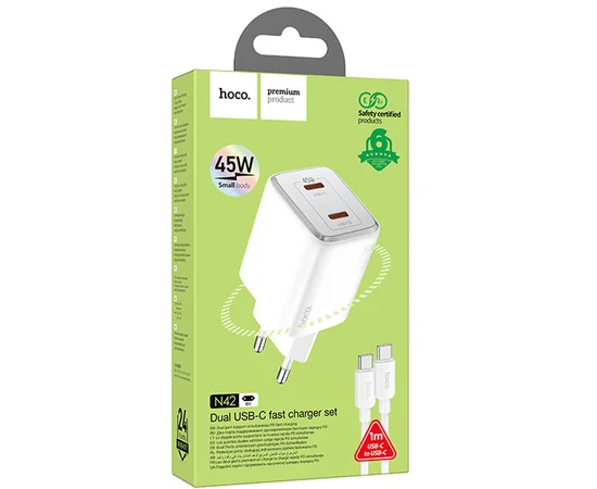СЗУ Hoco N42 Elogiado 2C PD45W + Type to Type-C White
