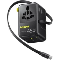 Сетевой универсальный переходник Baseus AG11 45W with retractable cable (2USB-A/1C/1Socket) (E0307F) Cosmic Black