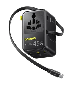 Сетевой универсальный переходник Baseus AG11 45W with retractable cable (2USB-A/1C/1Socket) (E0307F) Cosmic Black