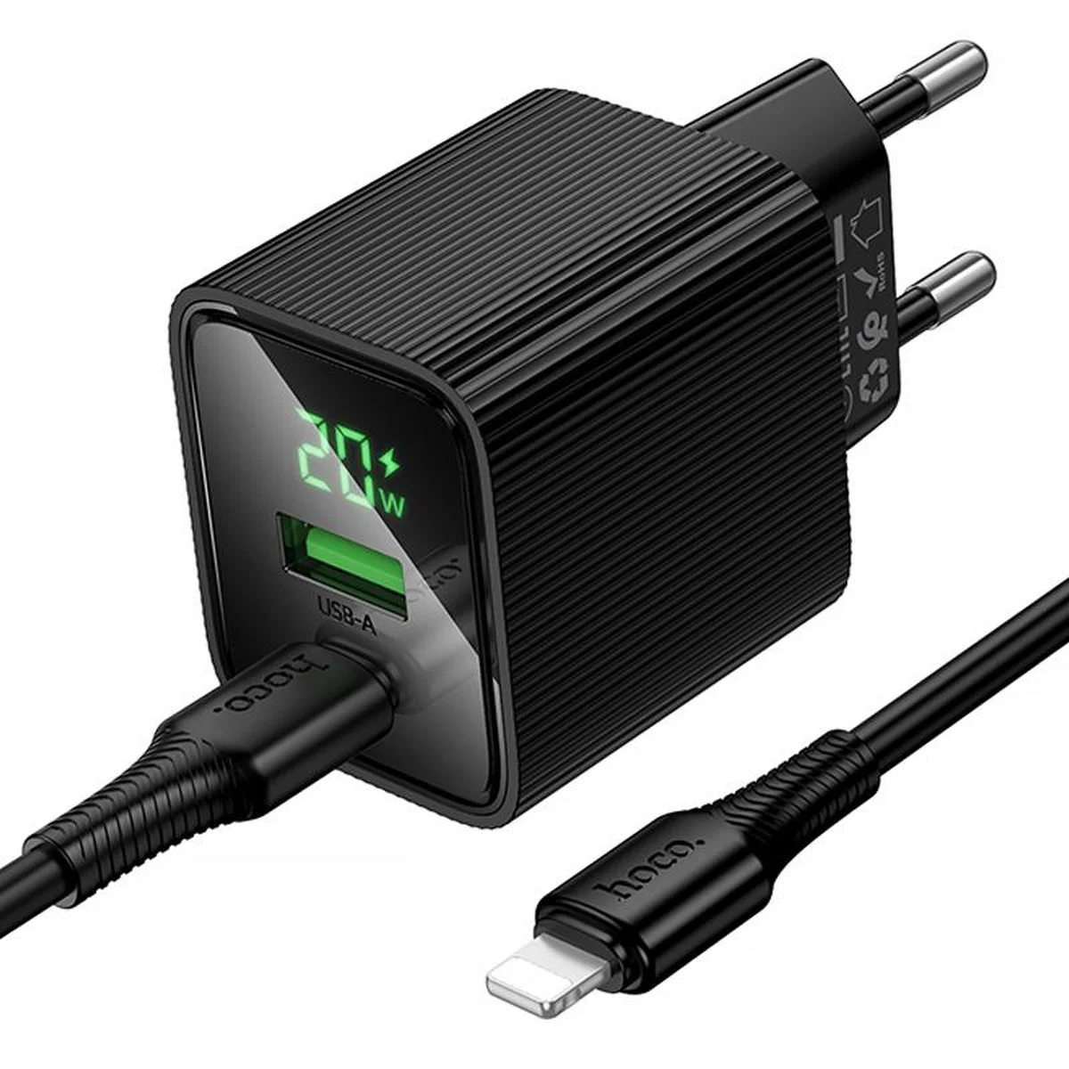 СЗУ Hoco CS83A Excellent with digital display PD20W+QC3.0 (1USB-A/1C) + кабель Type-C to Lightning Black