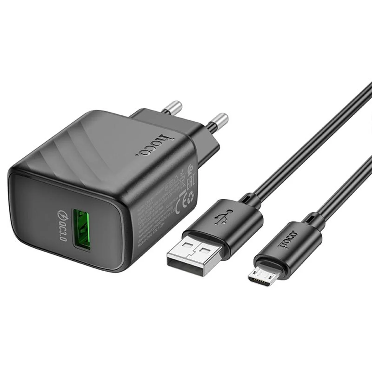 СЗУ Hoco CS21A Rich QC3.0 18W (1USB-A) + кабель USB to MicroUSB Black