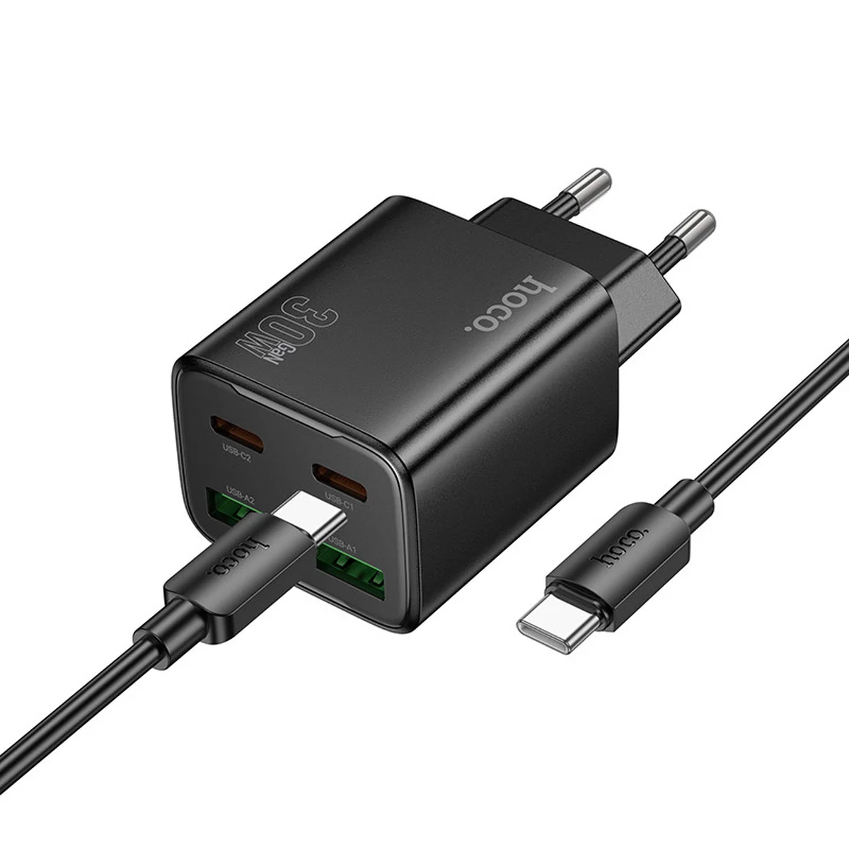 СЗУ Hoco N56 Fundador PD30W four-port (2USB-A/2C) + кабель Type-C to Type-C Black