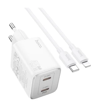 СЗУ Hoco N42 Elogiado 2C PD45W + Type to Lightning White