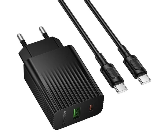 СЗУ Borofone BAS76A Source PD30W+QC3.0 (1USB-A/1C) + кабель Type-C to Type-C Black