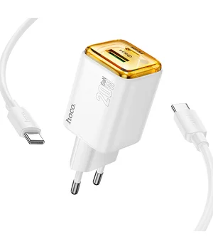 СЗУ Hoco N52 Monsoon PD20W+QC3.0 (1USB-A/1C) + кабель Type-C to Type-C White