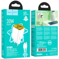 СЗУ Hoco N53 Monsoon PD30W+QC3.0 (1USB-A/1C) + Type-C to Type-C White